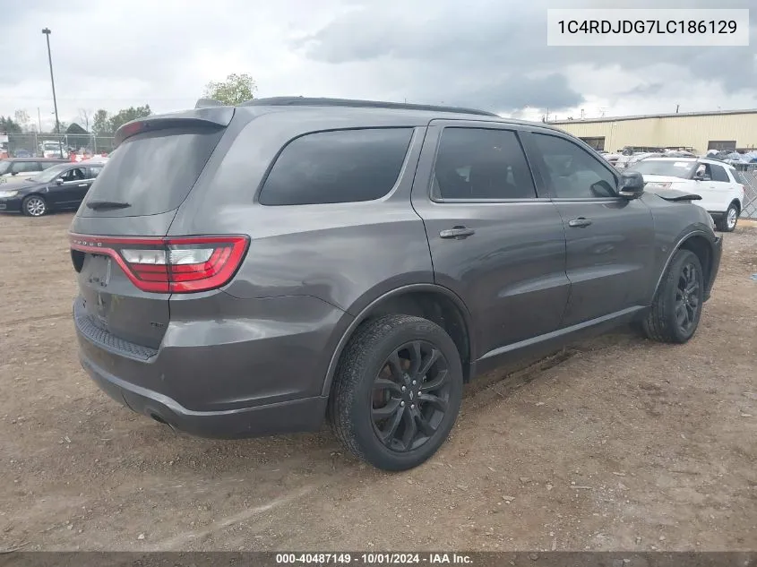 2020 Dodge Durango Gt Plus Awd VIN: 1C4RDJDG7LC186129 Lot: 40487149