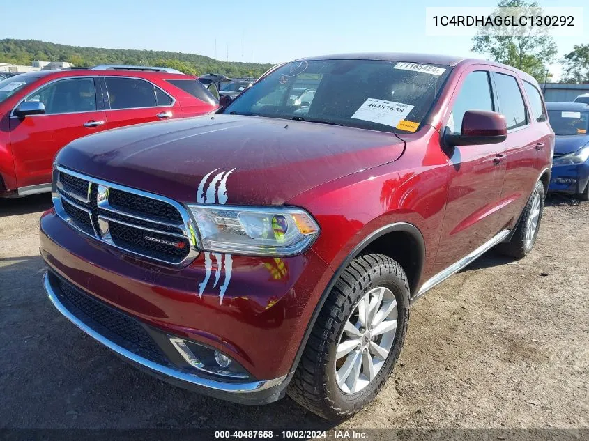 2020 Dodge Durango Sxt Rwd VIN: 1C4RDHAG6LC130292 Lot: 40487658