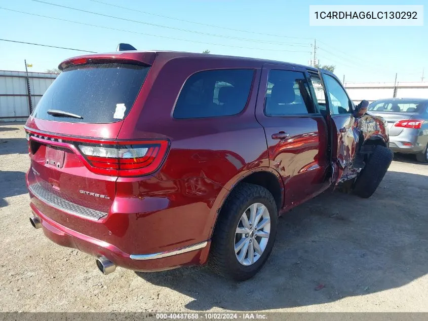 2020 Dodge Durango Sxt Rwd VIN: 1C4RDHAG6LC130292 Lot: 40487658