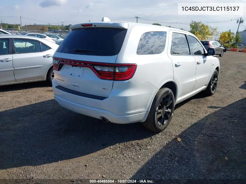 2020 Dodge Durango R/T VIN: 1C4SDJCT3LC115137 Lot: 40495804