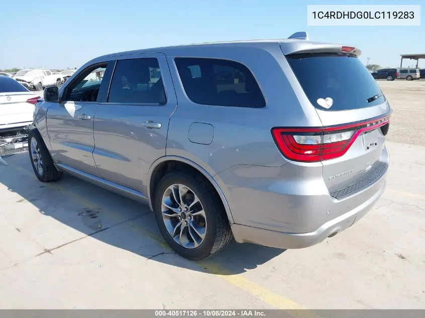 2020 Dodge Durango Gt VIN: 1C4RDHDG0LC119283 Lot: 40517126