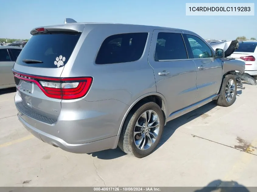 2020 Dodge Durango Gt VIN: 1C4RDHDG0LC119283 Lot: 40517126