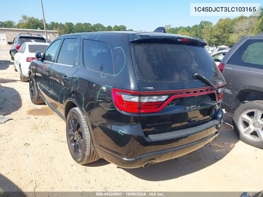 2020 Dodge Durango R/T Awd VIN: 1C4SDJCT3LC103165 Lot: 40524801