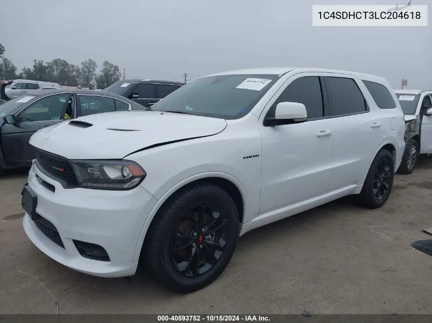 2020 Dodge Durango R/T Rwd VIN: 1C4SDHCT3LC204618 Lot: 40593752