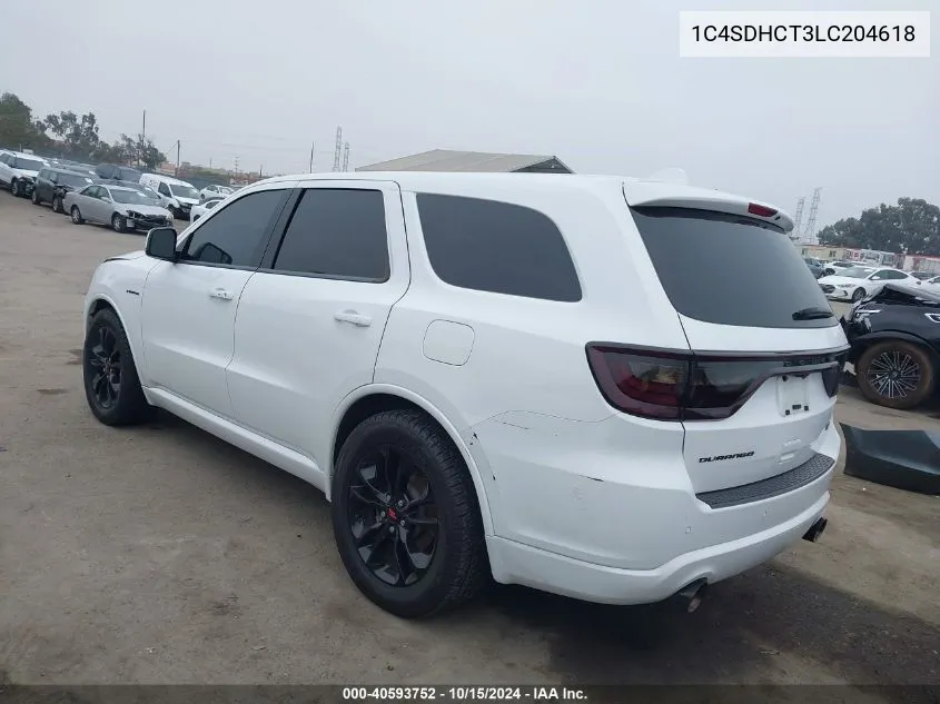 2020 Dodge Durango R/T Rwd VIN: 1C4SDHCT3LC204618 Lot: 40593752