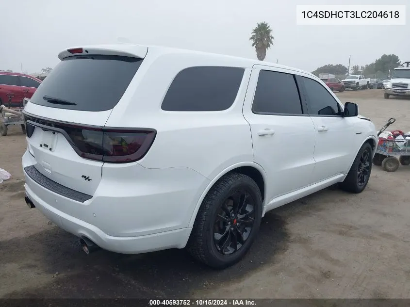 2020 Dodge Durango R/T Rwd VIN: 1C4SDHCT3LC204618 Lot: 40593752