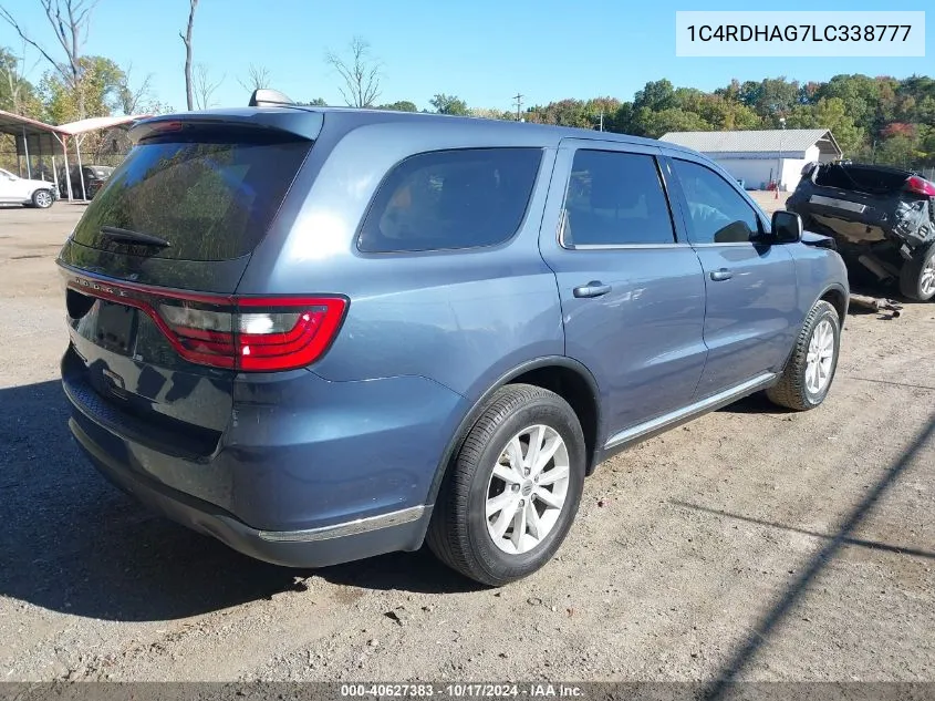 2020 Dodge Durango Sxt VIN: 1C4RDHAG7LC338777 Lot: 40627383