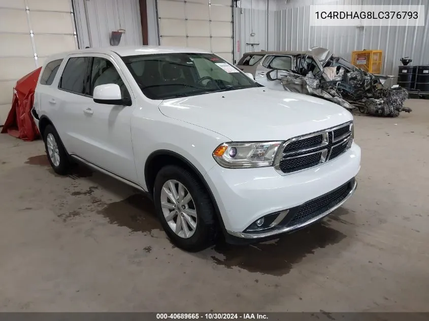 2020 Dodge Durango Sxt Rwd VIN: 1C4RDHAG8LC376793 Lot: 40689665