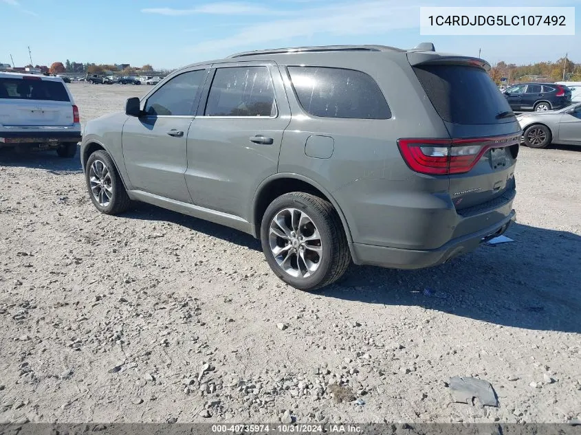 2020 Dodge Durango Gt Plus Awd VIN: 1C4RDJDG5LC107492 Lot: 40735974