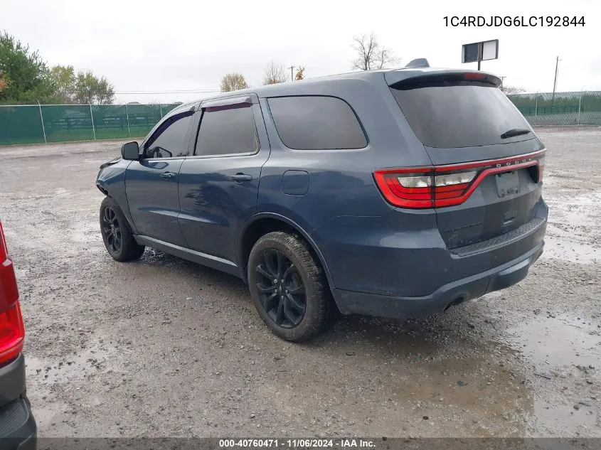 2020 Dodge Durango Gt Plus Awd VIN: 1C4RDJDG6LC192844 Lot: 40760471