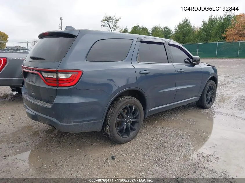 2020 Dodge Durango Gt Plus Awd VIN: 1C4RDJDG6LC192844 Lot: 40760471