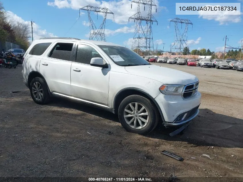 2020 Dodge Durango Sxt Plus Awd VIN: 1C4RDJAG7LC187334 Lot: 40765247