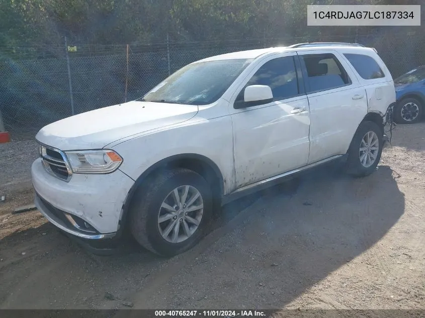 2020 Dodge Durango Sxt Plus Awd VIN: 1C4RDJAG7LC187334 Lot: 40765247