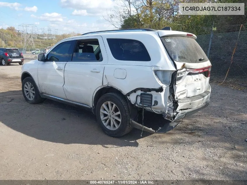 2020 Dodge Durango Sxt Plus Awd VIN: 1C4RDJAG7LC187334 Lot: 40765247