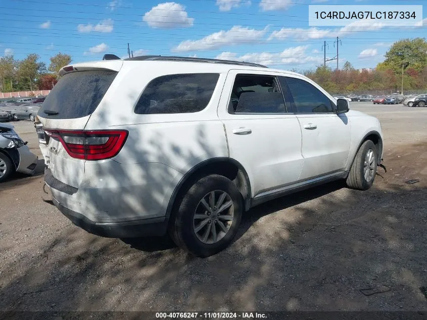 2020 Dodge Durango Sxt Plus Awd VIN: 1C4RDJAG7LC187334 Lot: 40765247