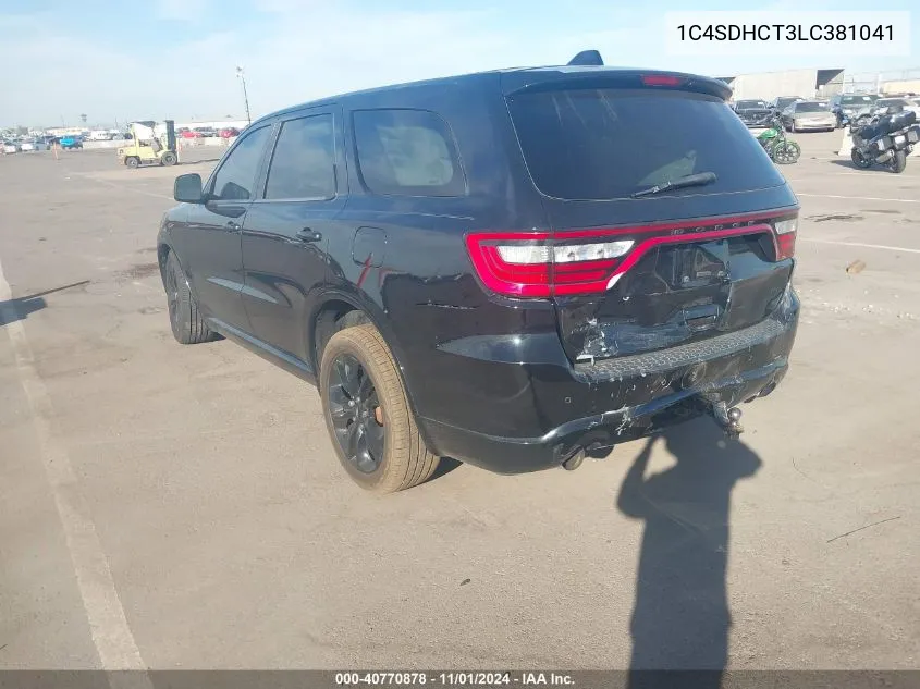 2020 Dodge Durango R/T Rwd VIN: 1C4SDHCT3LC381041 Lot: 40770878