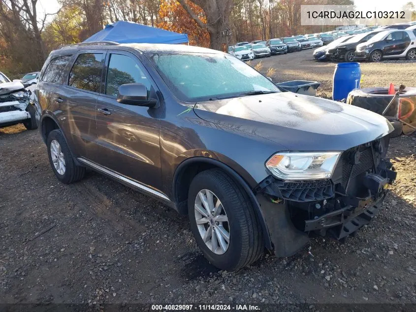 2020 Dodge Durango Sxt Plus Awd VIN: 1C4RDJAG2LC103212 Lot: 40829097