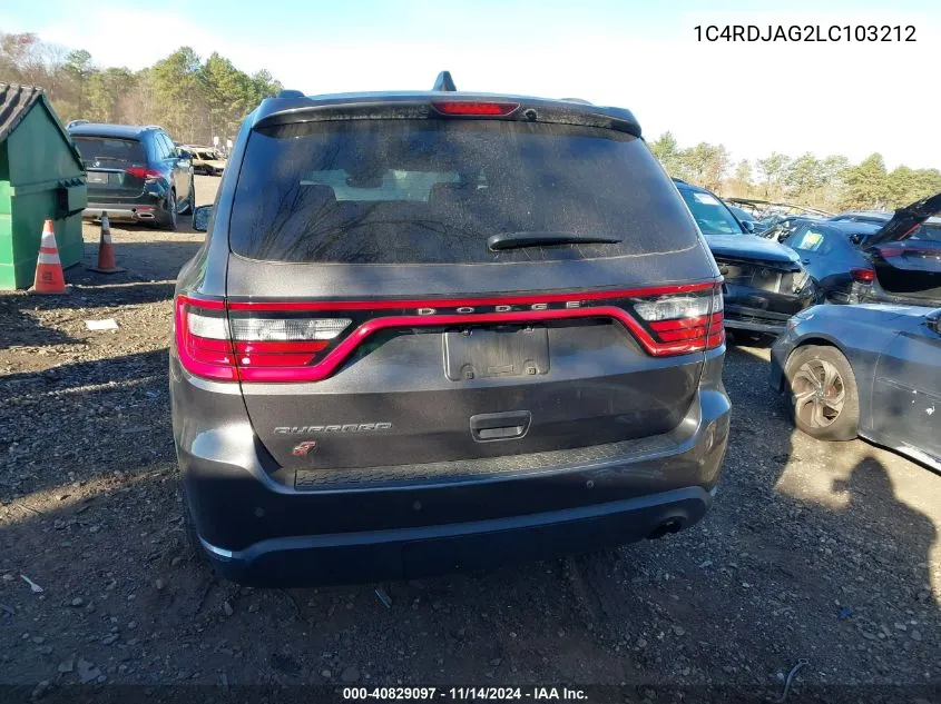 2020 Dodge Durango Sxt Plus Awd VIN: 1C4RDJAG2LC103212 Lot: 40829097