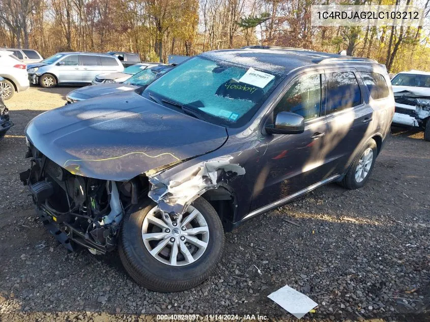 2020 Dodge Durango Sxt Plus Awd VIN: 1C4RDJAG2LC103212 Lot: 40829097