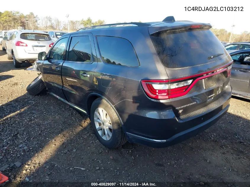 2020 Dodge Durango Sxt Plus Awd VIN: 1C4RDJAG2LC103212 Lot: 40829097