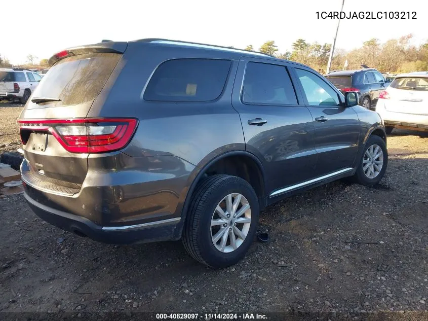 2020 Dodge Durango Sxt Plus Awd VIN: 1C4RDJAG2LC103212 Lot: 40829097