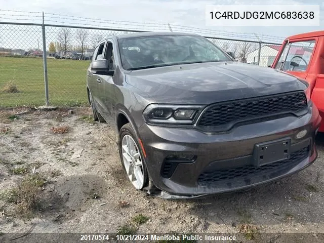 2021 Dodge Durango Gt VIN: 1C4RDJDG2MC683638 Lot: 20170574