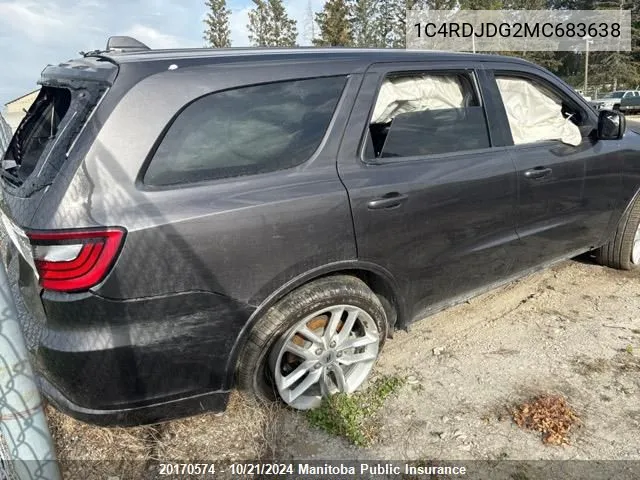 2021 Dodge Durango Gt VIN: 1C4RDJDG2MC683638 Lot: 20170574