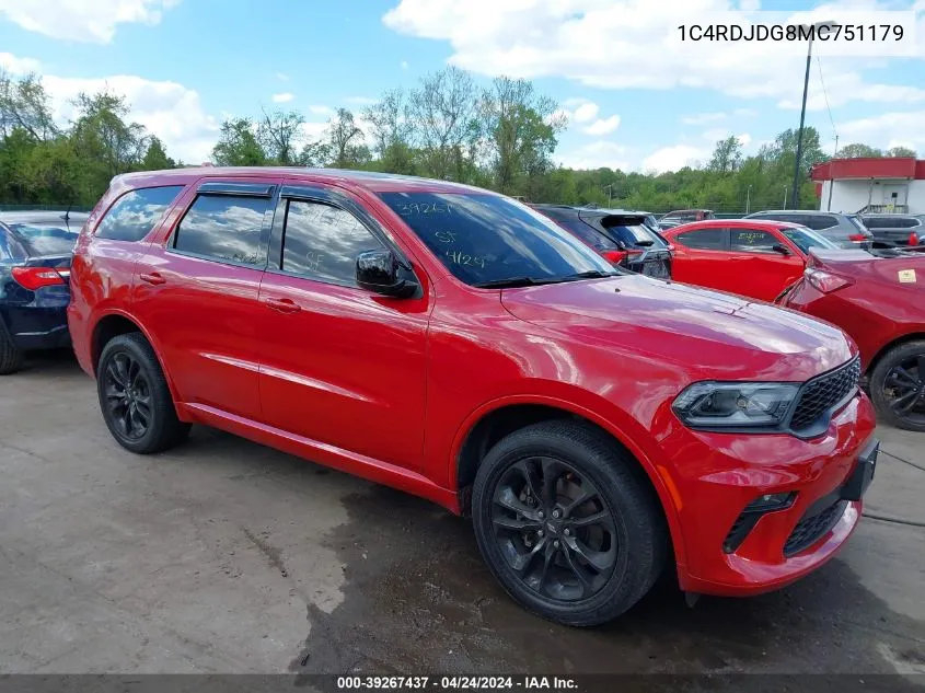 1C4RDJDG8MC751179 2021 Dodge Durango Gt Awd