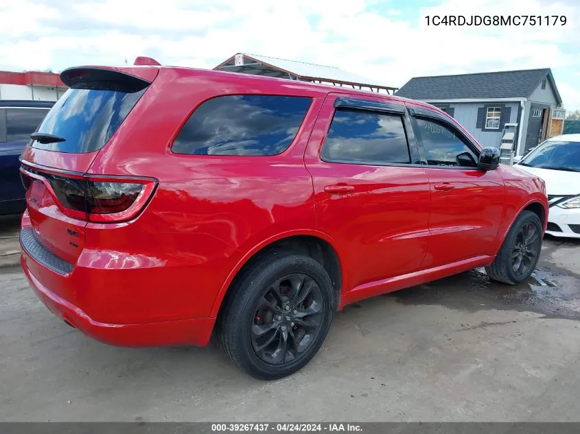 1C4RDJDG8MC751179 2021 Dodge Durango Gt Awd