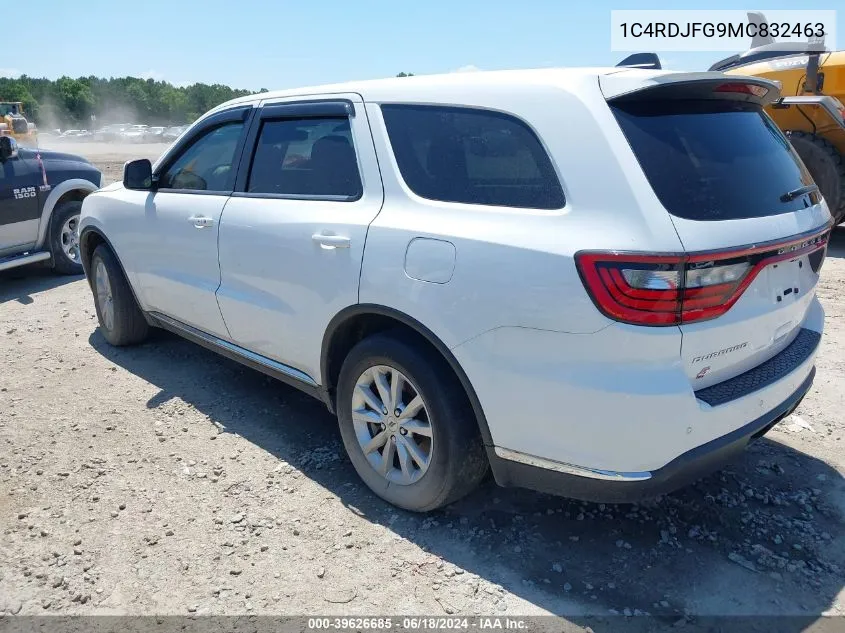 2021 Dodge Durango Pursuit Awd VIN: 1C4RDJFG9MC832463 Lot: 39626685