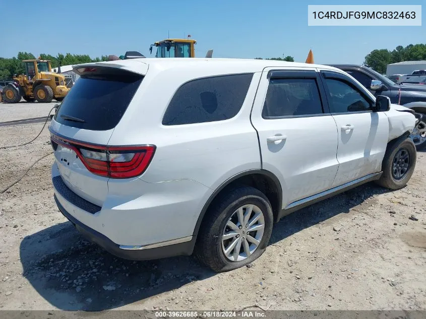 2021 Dodge Durango Pursuit Awd VIN: 1C4RDJFG9MC832463 Lot: 39626685