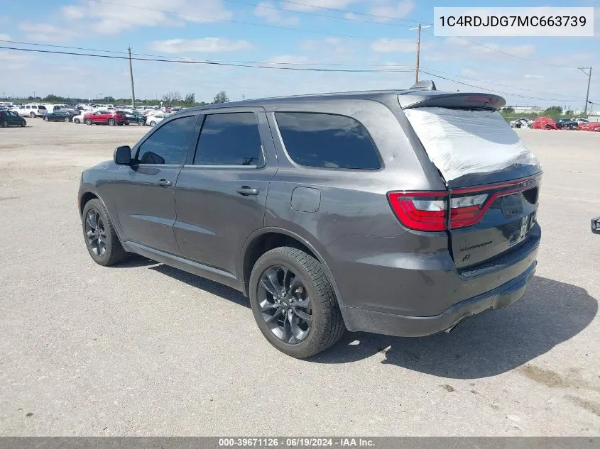 2021 Dodge Durango Gt Awd VIN: 1C4RDJDG7MC663739 Lot: 39671126