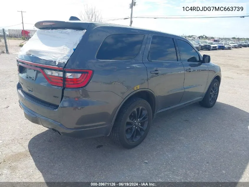 2021 Dodge Durango Gt Awd VIN: 1C4RDJDG7MC663739 Lot: 39671126