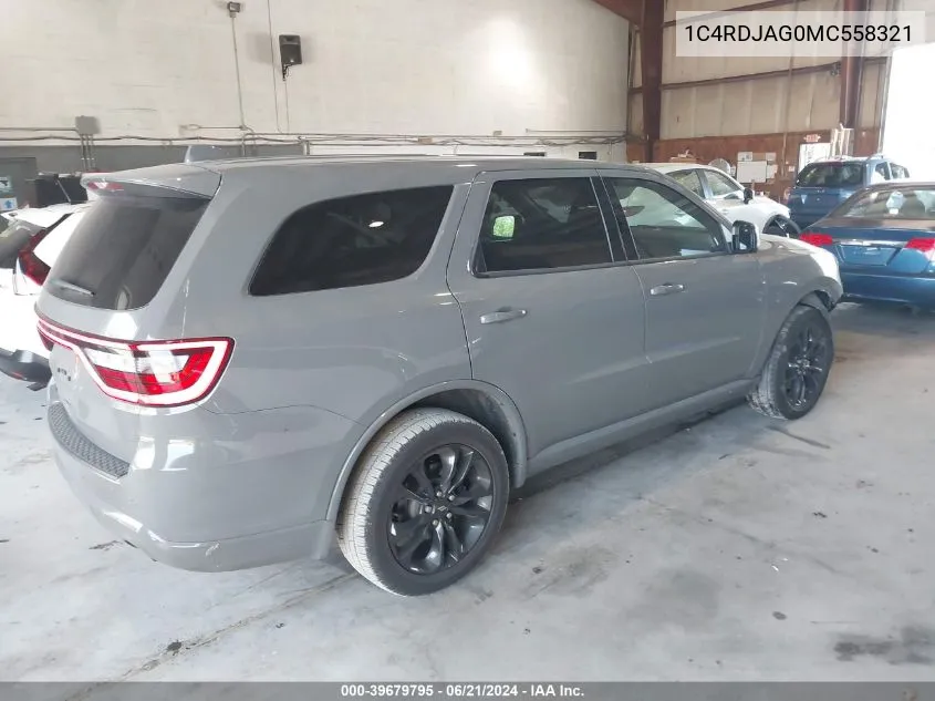 2021 Dodge Durango Sxt Plus Awd VIN: 1C4RDJAG0MC558321 Lot: 39679795