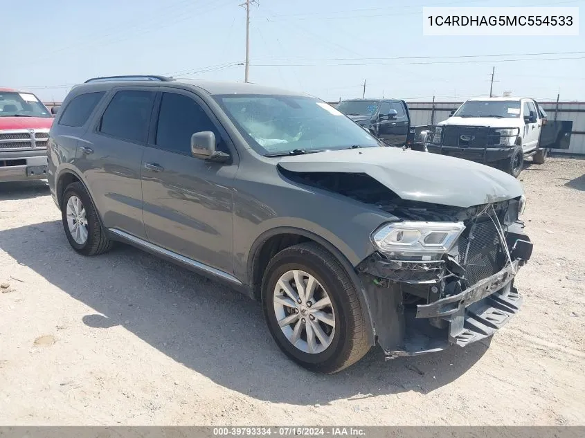 2021 Dodge Durango Sxt Plus Rwd VIN: 1C4RDHAG5MC554533 Lot: 39793334