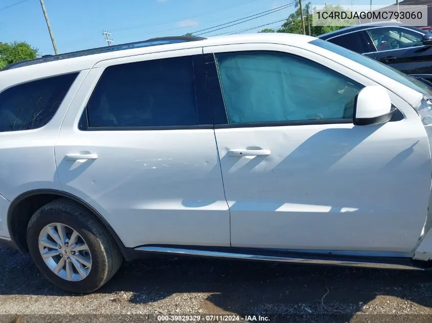 2021 Dodge Durango Sxt Plus Awd VIN: 1C4RDJAG0MC793060 Lot: 39829329