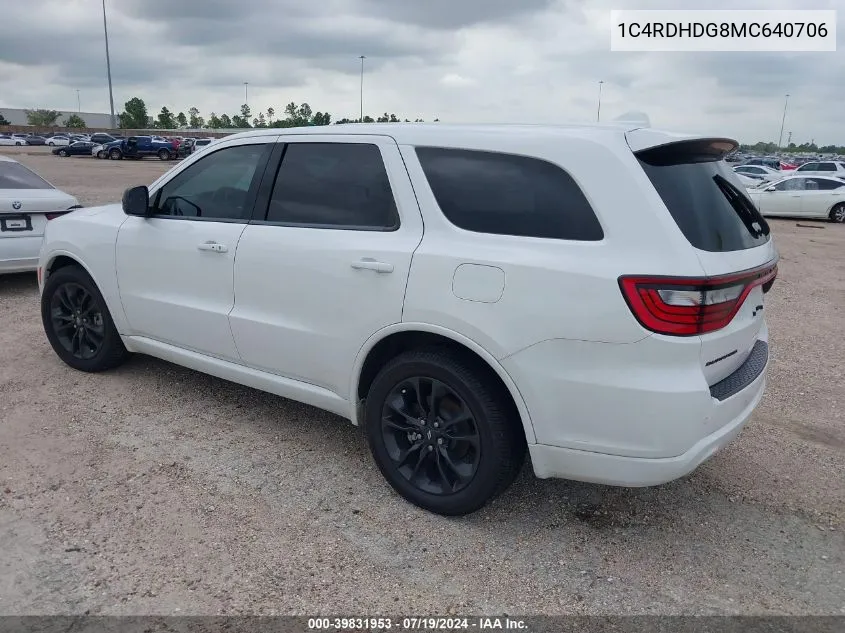 2021 Dodge Durango Gt Rwd VIN: 1C4RDHDG8MC640706 Lot: 39831953