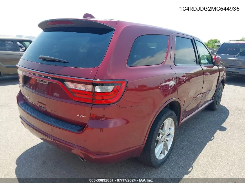 1C4RDJDG2MC644936 2021 Dodge Durango Gt Awd