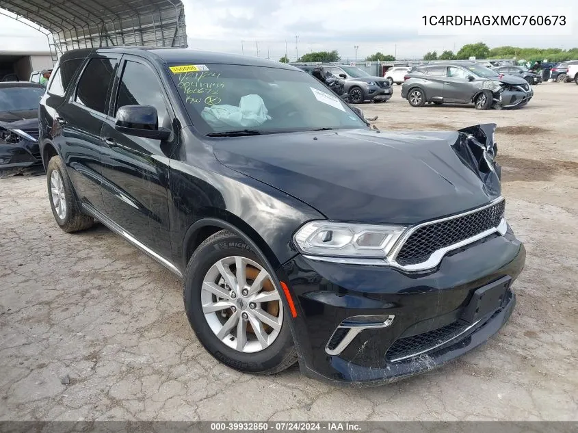 2021 Dodge Durango Sxt Rwd VIN: 1C4RDHAGXMC760673 Lot: 39932850