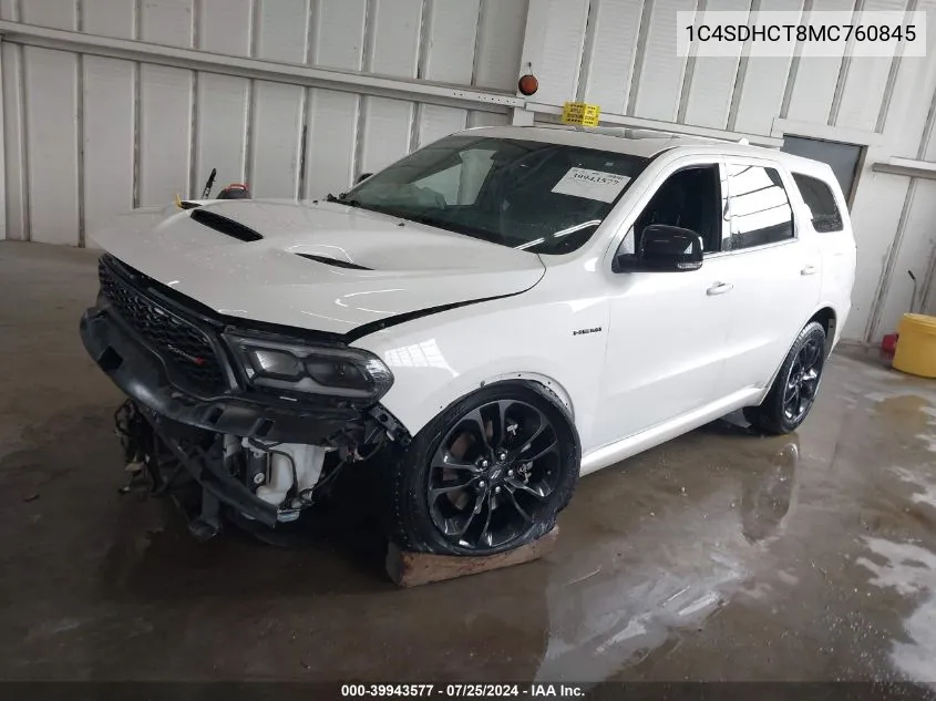 2021 Dodge Durango R/T Rwd VIN: 1C4SDHCT8MC760845 Lot: 39943577