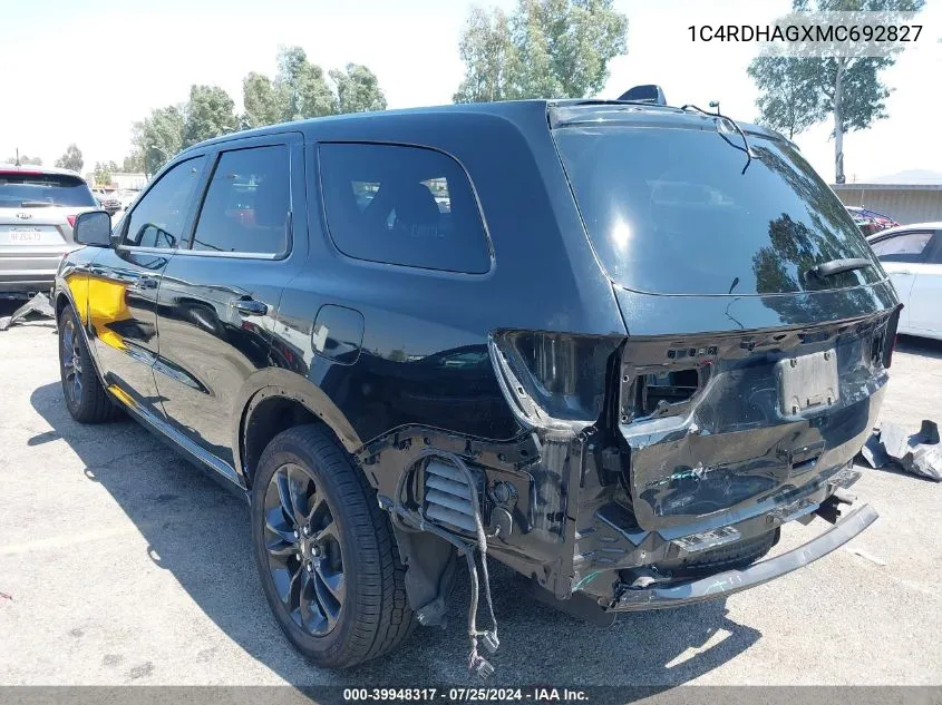 2021 Dodge Durango Sxt Plus Rwd VIN: 1C4RDHAGXMC692827 Lot: 39948317