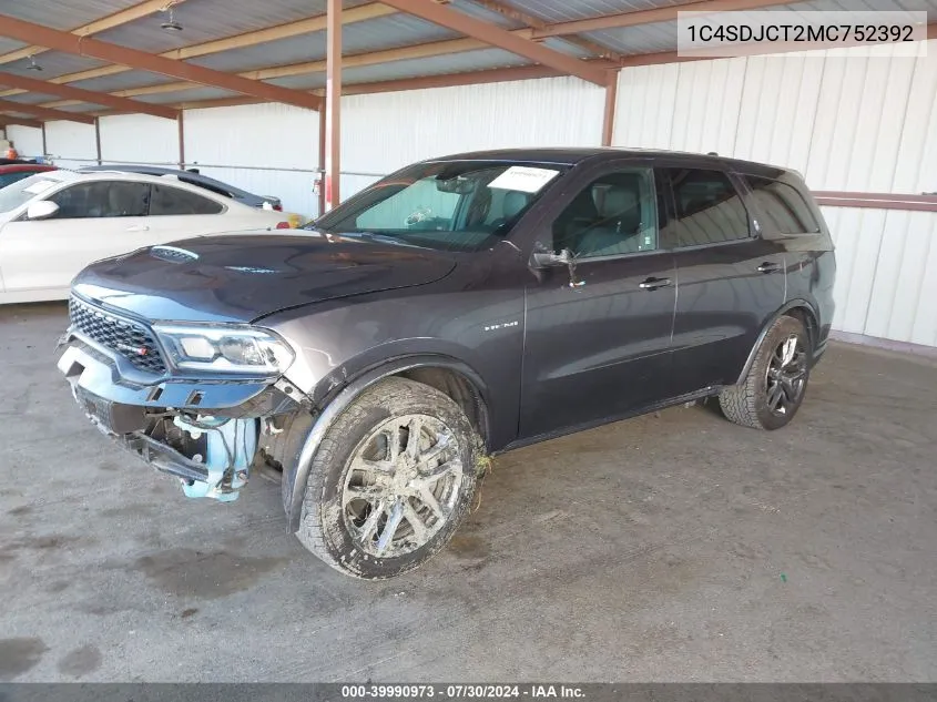 2021 Dodge Durango R/T Awd VIN: 1C4SDJCT2MC752392 Lot: 39990973