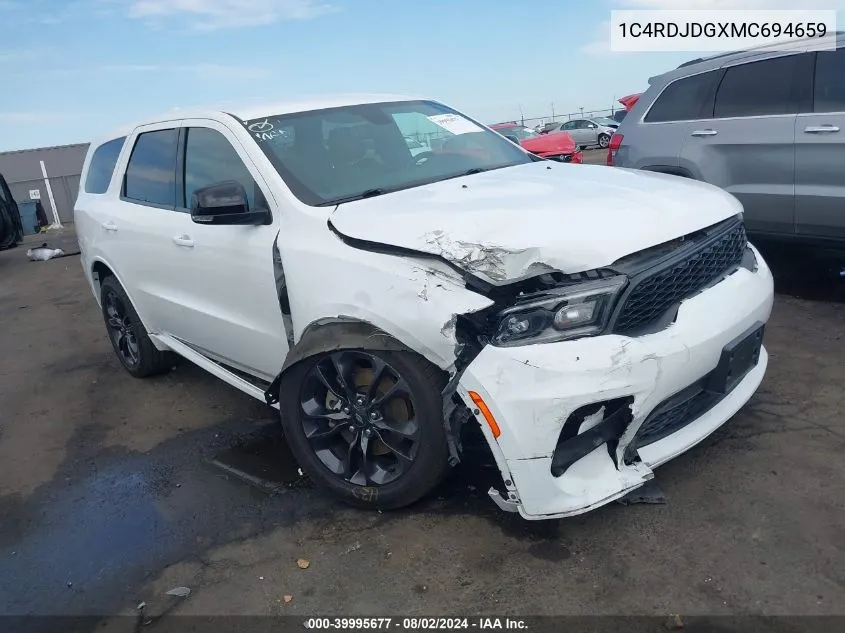 2021 Dodge Durango Gt Plus Awd VIN: 1C4RDJDGXMC694659 Lot: 39995677