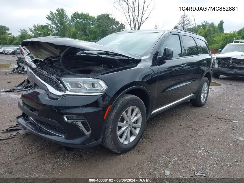 2021 Dodge Durango Sxt Plus Awd VIN: 1C4RDJAG7MC852881 Lot: 40038102