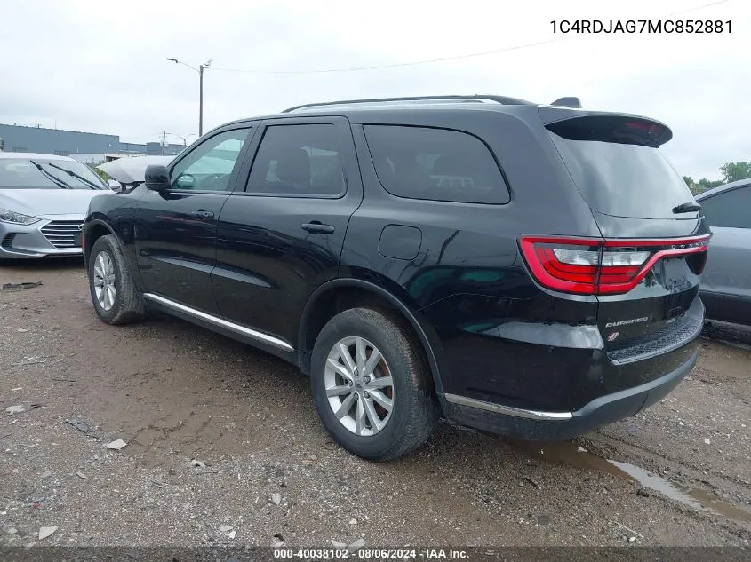 2021 Dodge Durango Sxt Plus Awd VIN: 1C4RDJAG7MC852881 Lot: 40038102