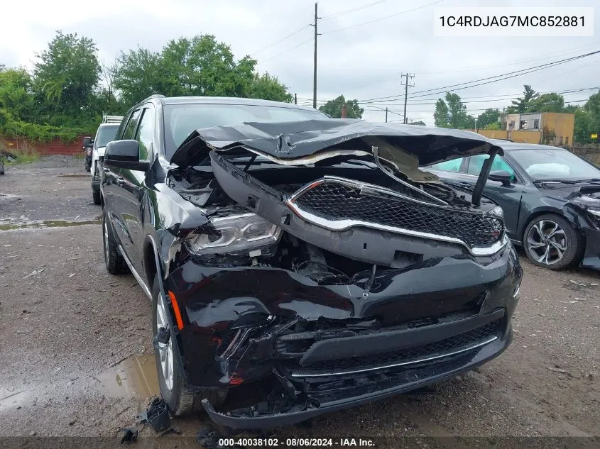 2021 Dodge Durango Sxt Plus Awd VIN: 1C4RDJAG7MC852881 Lot: 40038102