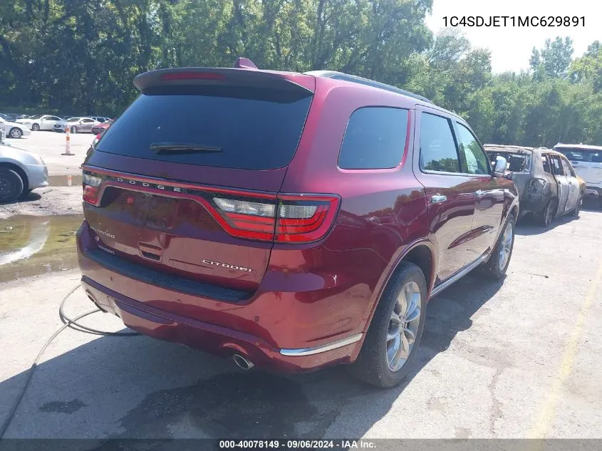 2021 Dodge Durango Citadel Awd VIN: 1C4SDJET1MC629891 Lot: 40078149