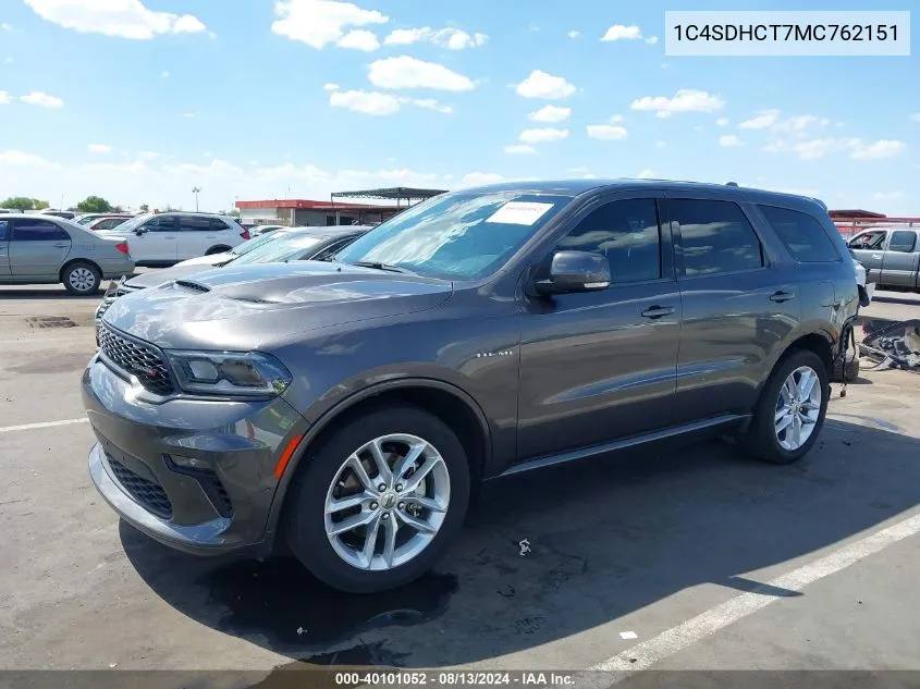 2021 Dodge Durango R/T Rwd VIN: 1C4SDHCT7MC762151 Lot: 40101052