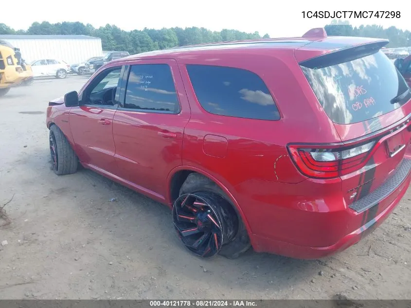 2021 Dodge Durango R/T Awd VIN: 1C4SDJCT7MC747298 Lot: 40121778