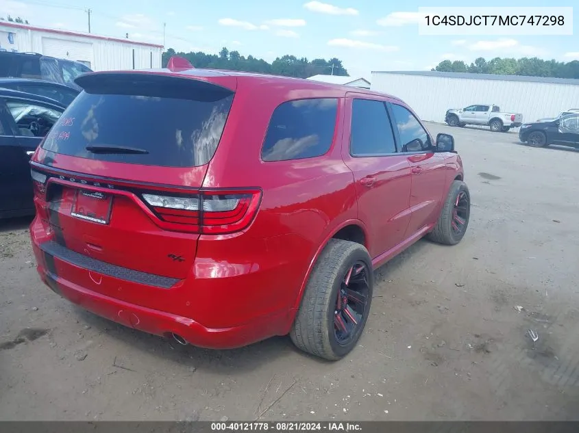 2021 Dodge Durango R/T Awd VIN: 1C4SDJCT7MC747298 Lot: 40121778